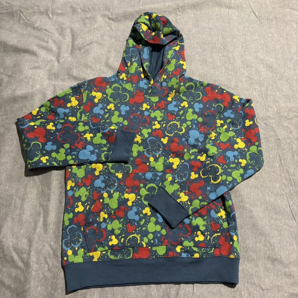 Disney Parks Mickey Mouse Multicolor Hoodie Sweater Youth Kids L Front pocket